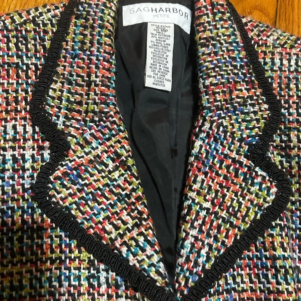 Y2K Sagharbor Women’s Wool Blazer Button Up Multi Colors Suit Jacket Size 14P - Picture 4 of 11